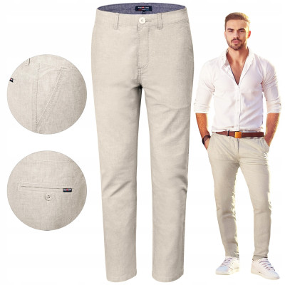 SPODNIE Męskie CHINOSY Bawełniane JASNOBEŻOWE Slim Fit JOHNSON Pako Jeans