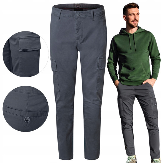 SPODNIE z Kieszeniami CARGO Męskie GRAFITOWE Slim Fit Pako Jeans
