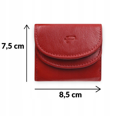 PORTFEL Skórzany Damski MINI, Czerwony z RFiD, Mały i Elegancki Pako Jeans