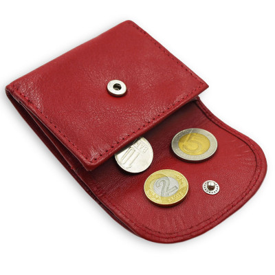PORTFEL Skórzany Damski MINI, Czerwony z RFiD, Mały i Elegancki Pako Jeans