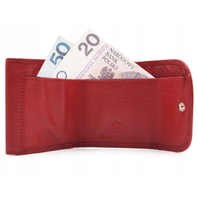 PORTFEL Skórzany Damski MINI, Czerwony z RFiD, Mały i Elegancki Pako Jeans