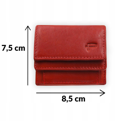 PORTFEL Skórzany Damski MINI, Czerwony z RFiD, Mały i Elegancki Pako Jeans
