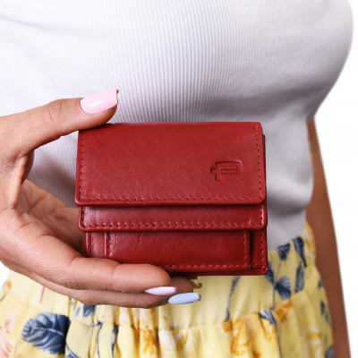 PORTFEL Skórzany Damski MINI, Czerwony z RFiD, Mały i Elegancki Pako Jeans