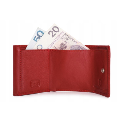 PORTFEL Skórzany Damski MINI, Czerwony z RFiD, Mały i Elegancki Pako Jeans