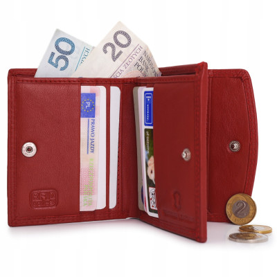 PORTFEL Damski Skórzany Mały, Czerwony z RFID, MINI Ideał Pako Jeans