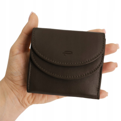 PORTFEL Damski Męski Skórzany Mały, Brązowy z RFID, MINI Ideał Pako Jeans