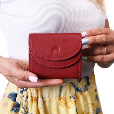 PORTFEL Damski Skórzany Mały, Czerwony z RFID, MINI Ideał Pako Jeans