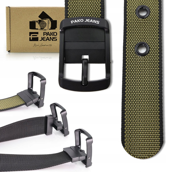 PASEK Męski Parciany do Spodni DWUSTRONNY Solidna Klamra FLIP PREMIUM Pako Jeans
