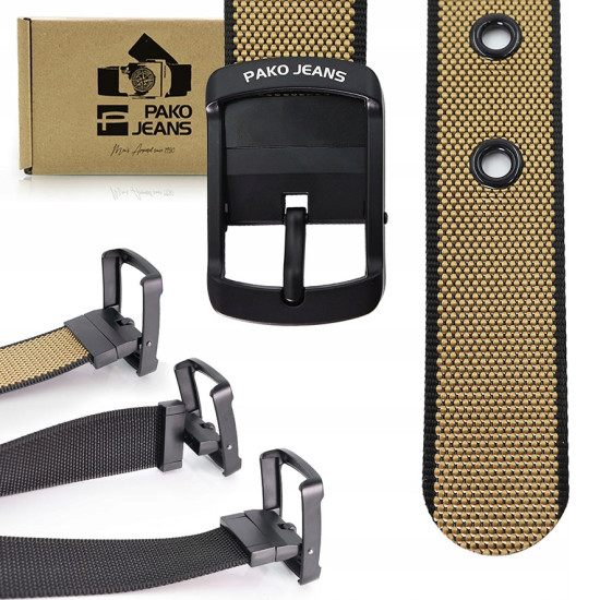 PASEK Męski Parciany do Spodni DWUSTRONNY Solidna Klamra FLIP PREMIUM Pako Jeans - Pakojeans.pl