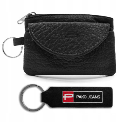 Małe ETUI SKÓRZANE Na Klucze Monety Karty Na Suwak CZARNE Pako Jeans - Pakojeans.pl