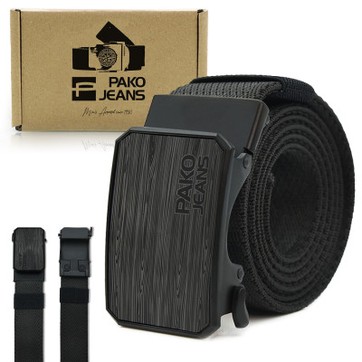 PASEK Męski Parciany do Spodni z Automatyczną Klamrą CANVAS Czarny PREMIUM Pako Jeans - Pakojeans.pl