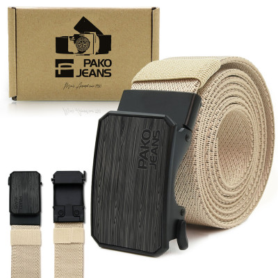 PASEK Męski Parciany do Spodni z Automatyczną Klamrą CANVAS Beżowy PREMIUM Pako Jeans