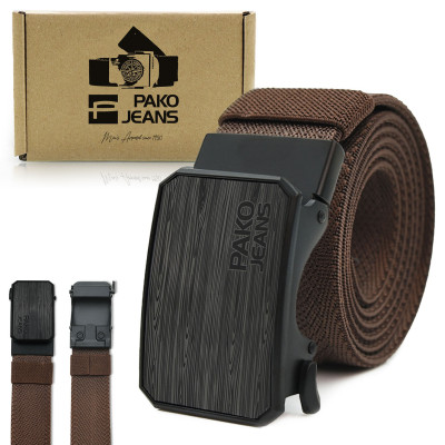 PASEK Męski Parciany do Spodni z Automatyczną Klamrą CANVAS Brązowy PREMIUM Pako Jeans - Pakojeans.pl
