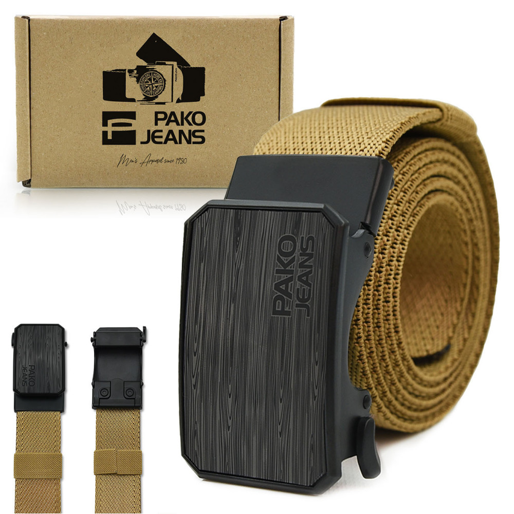 PASEK Męski Parciany do Spodni z Automatyczną Klamrą CANVAS Złoty Beż PREMIUM Pako Jeans - Pakojeans.pl PASEK Męski Parciany do Spodni z Automatyczną Klamrą CANVAS Złoty Beż PREMIUM Pako Jeans - Pakojeans.pl