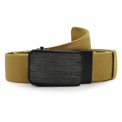 PASEK Męski Parciany do Spodni z Automatyczną Klamrą CANVAS Złoty Beż PREMIUM Pako Jeans - Pakojeans.pl