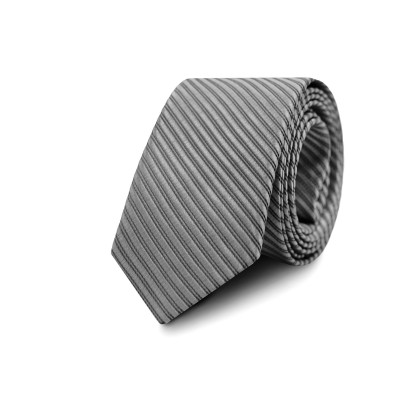 Elegancki KRAWAT Męski WĄSKI w Paski SZARY Śledź M.25 Pako Jeans - Pakojeans.pl