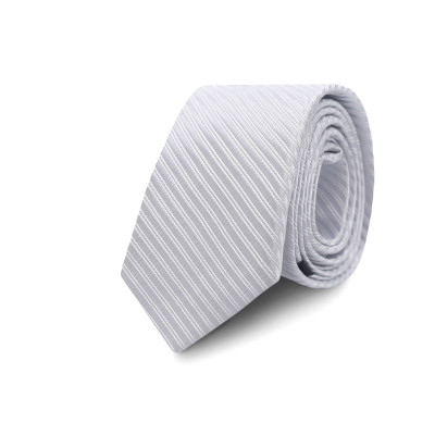 Elegancki KRAWAT Męski WĄSKI w Paski JASNOSZARY Śledź M.26 Pako Jeans - Pakojeans.pl