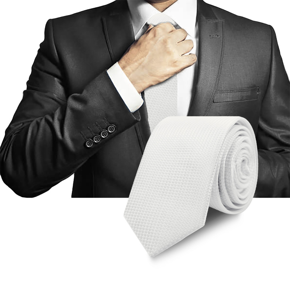 Elegancki KRAWAT Męski WĄSKI w Krateczkę BIAŁY Śledź M.27 Pako Jeans - Pakojeans.pl Elegancki KRAWAT Męski WĄSKI w Krateczkę BIAŁY Śledź M.27 Pako Jeans - Pakojeans.pl