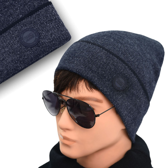 CZAPKA męska ZIMOWA na Mrozy Elastyczna Beanie GRANATOWA Pako Jeans