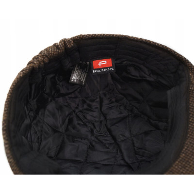 Kaszkiet Męski Zimowy Ocieplany Elegancka Czapka w Krateczkę z Wełną - Pakojeans.pl