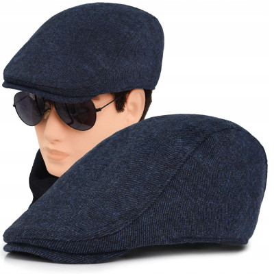Kaszkiet Męski Zimowy Ocieplany Elegancka Czapka w Paski 50% Wełny - Pakojeans.pl