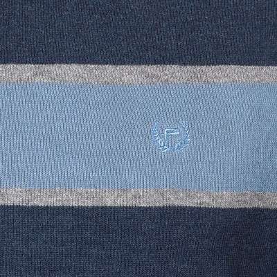 Elegancki SWETER Męski NIEBIESKO-GRANATOWY w PASKI Bawełniany Pako Jeans - Pakojeans.pl