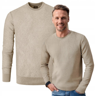 Elegancki SWETER Męski BEŻOWY Klasyczny Bawełniany IGNACIO Pako Jeans - Pakojeans.pl