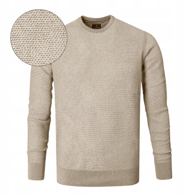 Elegancki SWETER Męski BEŻOWY Klasyczny Bawełniany IGNACIO Pako Jeans - Pakojeans.pl