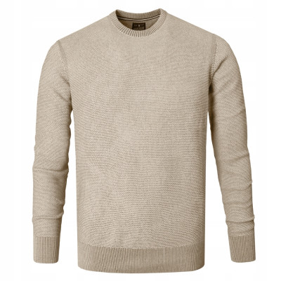 Elegancki SWETER Męski BEŻOWY Klasyczny Bawełniany IGNACIO Pako Jeans - Pakojeans.pl