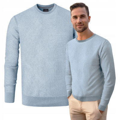 Elegancki SWETER Męski BŁĘKITNY Klasyczny Bawełniany IGNACIO Pako Jeans - Pakojeans.pl