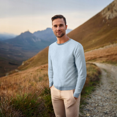 Elegancki SWETER Męski BŁĘKITNY Klasyczny Bawełniany IGNACIO Pako Jeans - Pakojeans.pl