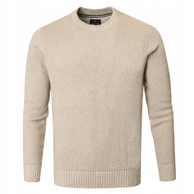 Elegancki SWETER Męski BEŻOWY Bawełniany Premium Ciepły JONE Pako Jeans - Pakojeans.pl