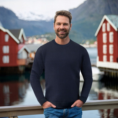 Elegancki SWETER Męski GRANATOWY Bawełniany Premium Ciepły JONE Pako Jeans - Pakojeans.pl