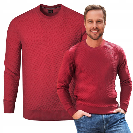 Elegancki SWETER Męski Klasyczny CZERWONY Bawełniany BENDETTI Pako Jeans - Pakojeans.pl