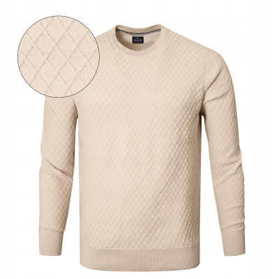 Elegancki SWETER Męski Klasyczny BEŻOWY Bawełniany BENDETTI Pako Jeans - Pakojeans.pl