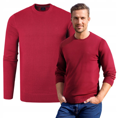 SWETER Męski Klasyczny Jednokolorowy Gładki Basic SANTIAGO CZERWONY Pako Jeans - Pakojeans.pl