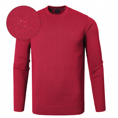 SWETER Męski Klasyczny Jednokolorowy Gładki Basic SANTIAGO CZERWONY Pako Jeans - Pakojeans.pl
