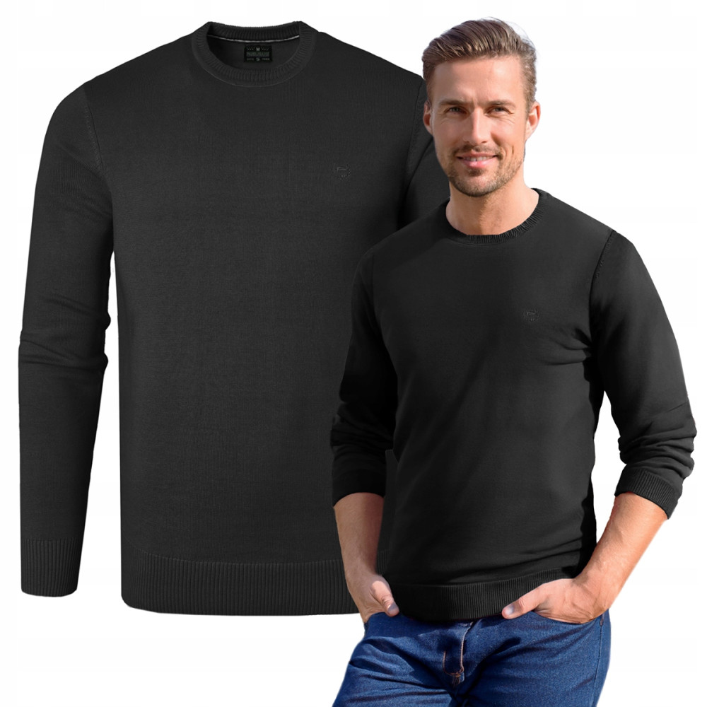 SWETER Męski Klasyczny Jednokolorowy Gładki Basic SANTIAGO CZARNY Pako Jeans - Pakojeans.pl SWETER Męski Klasyczny Jednokolorowy Gładki Basic SANTIAGO CZARNY Pako Jeans - Pakojeans.pl