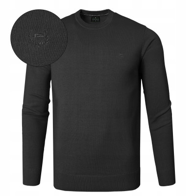 SWETER Męski Klasyczny Jednokolorowy Gładki Basic SANTIAGO CZARNY Pako Jeans - Pakojeans.pl