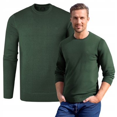 SWETER Męski Klasyczny Jednokolorowy Gładki Basic SANTIAGO CIEMNOZIELONY Pako Jeans - Pakojeans.pl