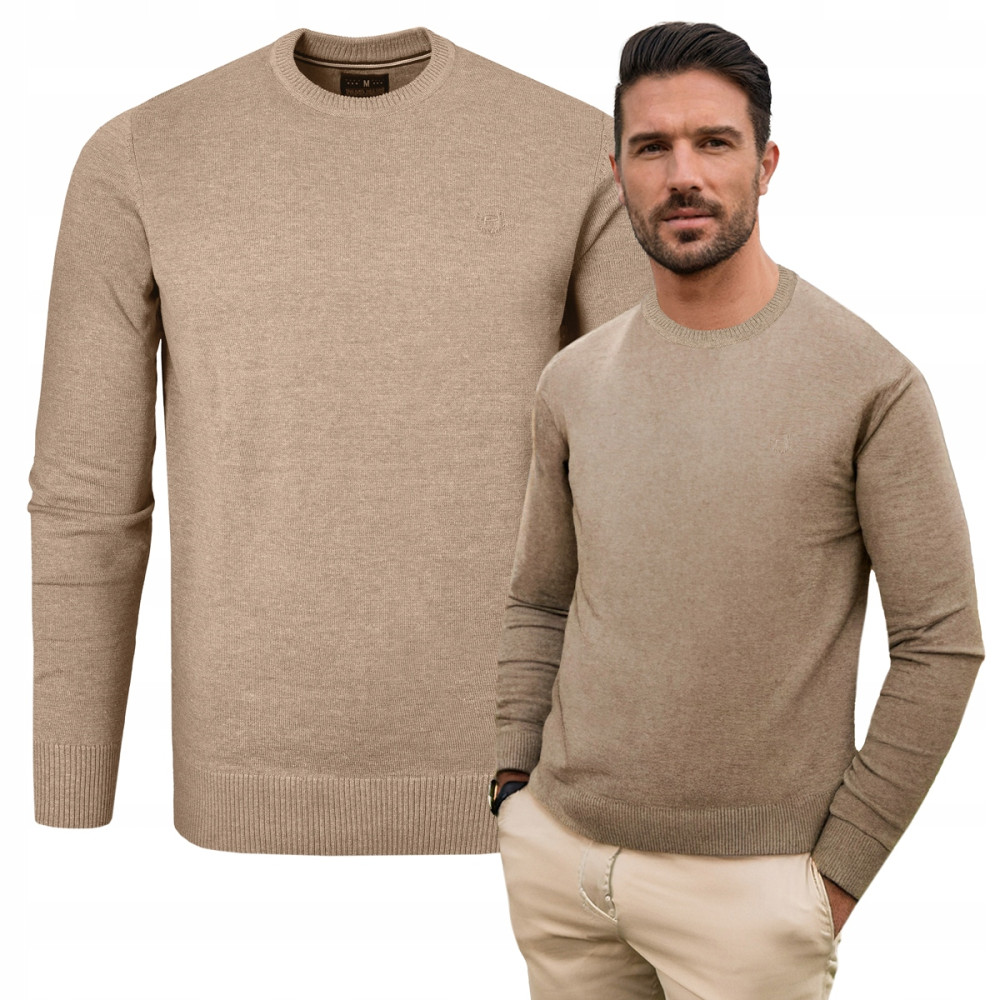 SWETER Męski Klasyczny Jednokolorowy Gładki Basic SANTIAGO BEŻOWY Melanż Pako Jeans - Pakojeans.pl SWETER Męski Klasyczny Jednokolorowy Gładki Basic SANTIAGO BEŻOWY Melanż Pako Jeans - Pakojeans.pl