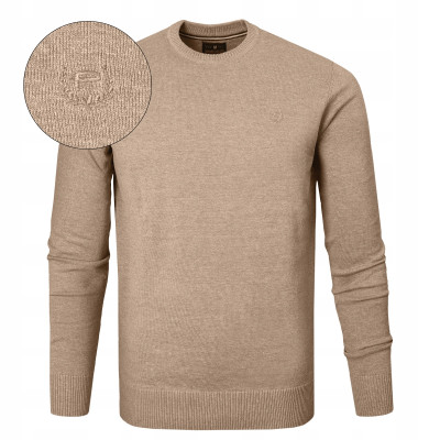 SWETER Męski Klasyczny Jednokolorowy Gładki Basic SANTIAGO BEŻOWY Melanż Pako Jeans - Pakojeans.pl