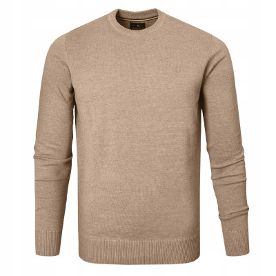 SWETER Męski Klasyczny Jednokolorowy Gładki Basic SANTIAGO BEŻOWY Melanż Pako Jeans - Pakojeans.pl