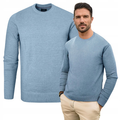 SWETER Męski Klasyczny Jednokolorowy Gładki Basic SANTIAGO JEANSOWY Melanż Pako Jeans - Pakojeans.pl