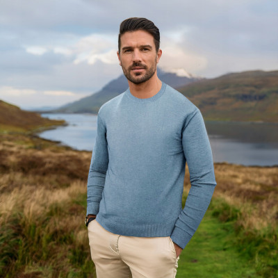 SWETER Męski Klasyczny Jednokolorowy Gładki Basic SANTIAGO JEANSOWY Melanż Pako Jeans - Pakojeans.pl