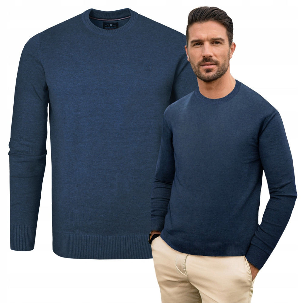 SWETER Męski Klasyczny Jednokolorowy Gładki Basic SANTIAGO GRANATOWY Melanż Pako Jeans - Pakojeans.pl SWETER Męski Klasyczny Jednokolorowy Gładki Basic SANTIAGO GRANATOWY Melanż Pako Jeans - Pakojeans.pl