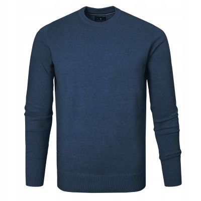 SWETER Męski Klasyczny Jednokolorowy Gładki Basic SANTIAGO GRANATOWY Melanż Pako Jeans - Pakojeans.pl