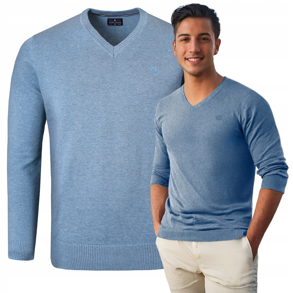 Elegancki SWETER Męski w Serek Bawełniany Gładki DIEGO JEANSOWY Melanż Pako Jeans - Pakojeans.pl Elegancki SWETER Męski w Serek Bawełniany Gładki DIEGO JEANSOWY Melanż Pako Jeans - Pakojeans.pl