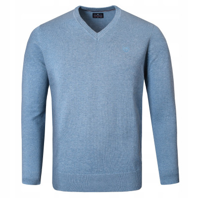 Elegancki SWETER Męski w Serek Bawełniany Gładki DIEGO JEANSOWY Melanż Pako Jeans - Pakojeans.pl