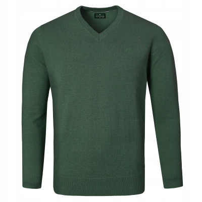 Elegancki SWETER Męski w Serek Bawełniany Gładki DIEGO ZIELONY Pako Jeans - Pakojeans.pl